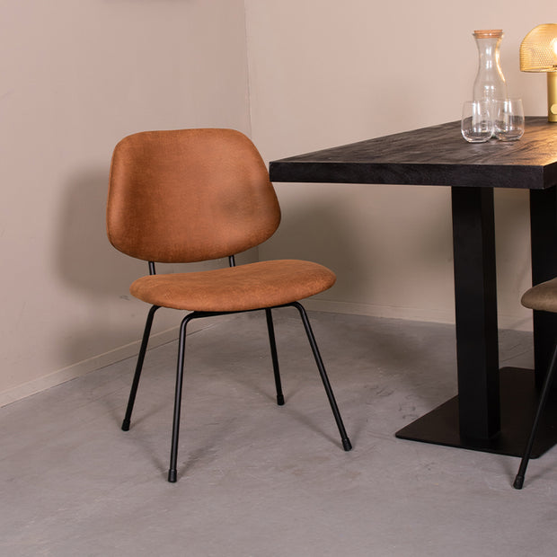 LABEL51 Eetkamerstoelen Bello - Cognac - Kunstleder - Zwart Metalen Frame