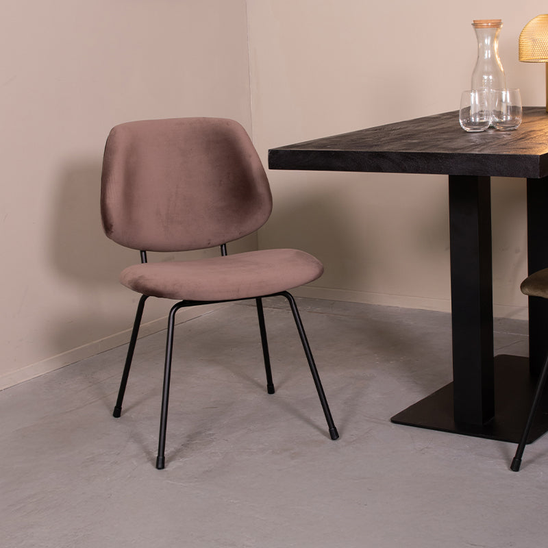 LABEL51 Eetkamerstoelen Bello - Taupe - Velvet - Zwart Metalen Frame