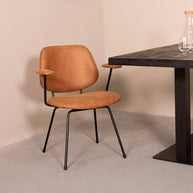 LABEL51 Eetkamerstoelen Rivano - Cognac - Kunstleder - Zwart Metalen Frame