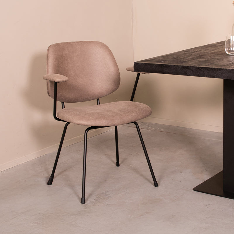 LABEL51 Eetkamerstoelen Rivano - Taupe - Kunstleder - Zwart Metalen Frame
