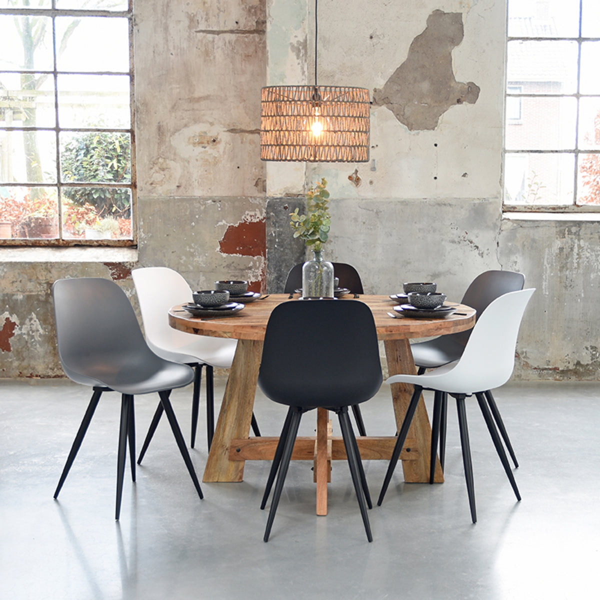 LABEL51 Eetkamerstoelen Monza - Wit - PP - Zwart Metalen Frame